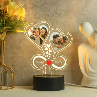 Personalised Twin Hearts Couple Led Lamp