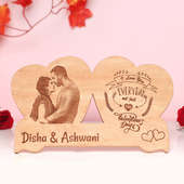Personalised Double Heart Shaped Valentines Wooden Frame