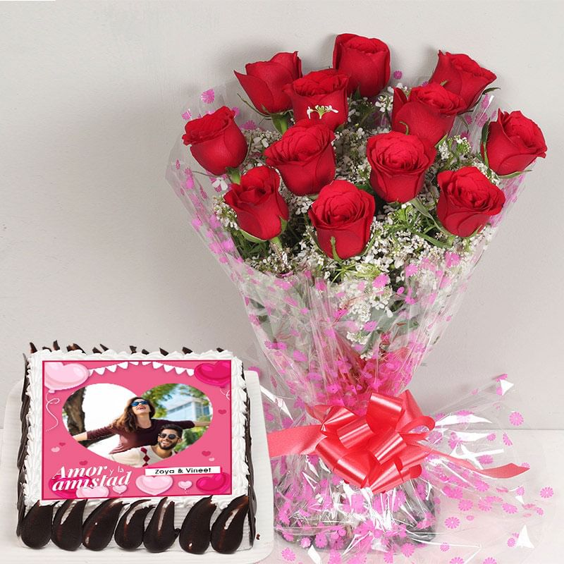 Personalized Photo Cake And Roses