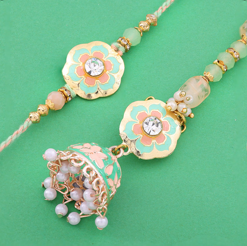 Petals N Pearls Beaded Bhaiya Bhabhi Rakhi Set