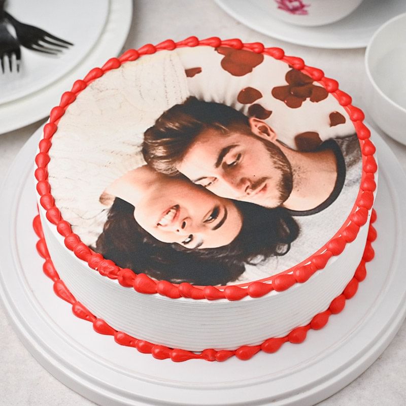 Customised Photo Cake in red and white