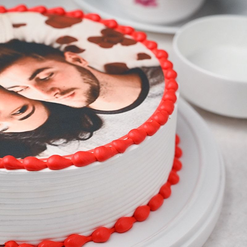 Customised Photo Cake in red and white