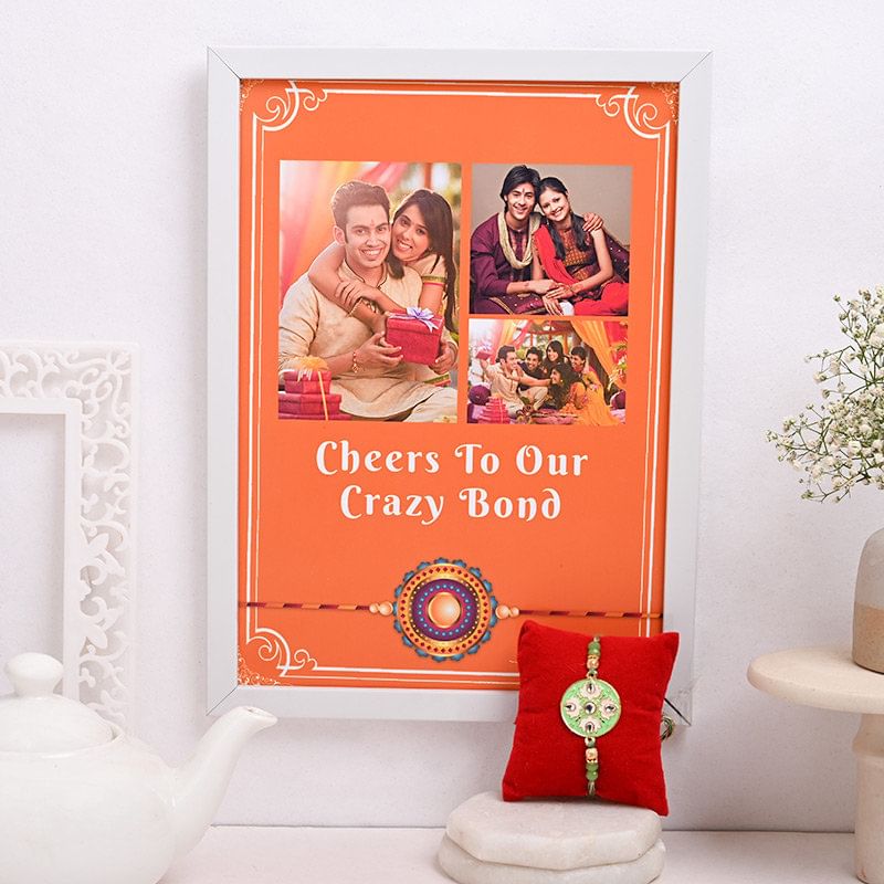 Send Photo Frame With Vibrant Green Rakhi in India - Personalised Rakhi Online
