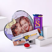 Photo Heart Tile With Kids Trophy Rakhi N Oreo Chocolate