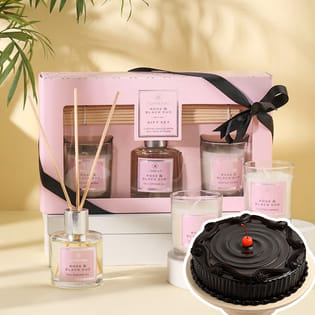 Tracxn Cake and candle hamper