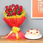 Red Roses with Pineapple Cake Combo