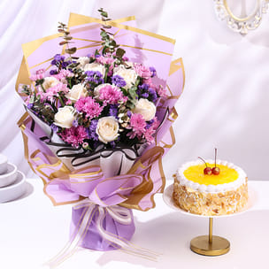 Pineapple Cake With Lavender Bouquet