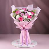 Pink & White Rose Hand-Tied Bouquet