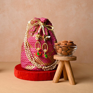 Pink Batua Potli Bag N Almonds for karva chauth sargi online