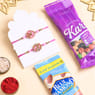Pink Designer Rakhi Duo With Almonds And Kars Mix