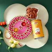 Pink Floral Thali With Salted Almonds N Kalawa
