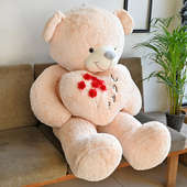 Front View of Pink Giant Teddy with Heart