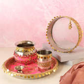 Pink Karwa Chauth Fluorescent Thali Set
