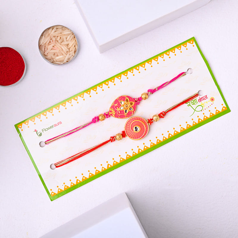 Pink Meenakari Rakhis With Cadbury Dairy Milk Bars