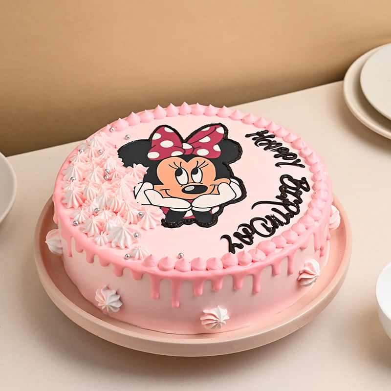 Pink Playful Minnie Mouse Theme Cake