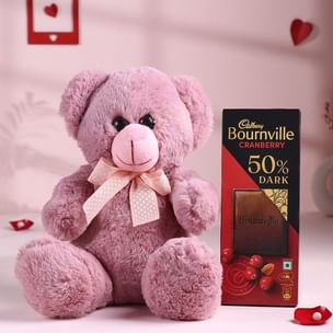 Pink Plush Teddy With Chocolate