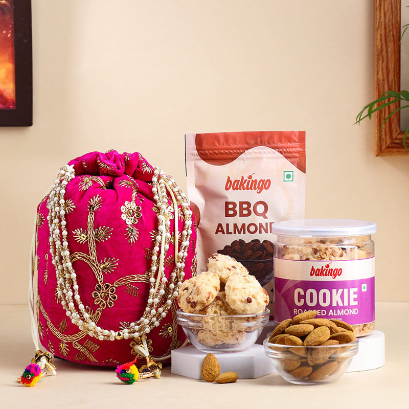 Pink Potli Almonds N Cookies Combo