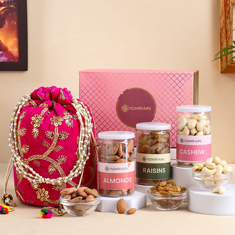 Pink Potli N Dry Fruits Combo