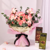 Pink Rose Bouquet With Chocolate Bars