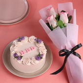 Pink Roses N Vanilla Cake Combo