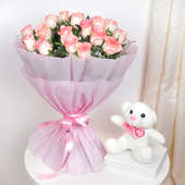 Pink Roses White Teddy