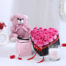 Pink Roses With Scented Candle N Teddy