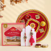 Pink Stone Bhai Bhabhi Rakhis With Thali N Sweets