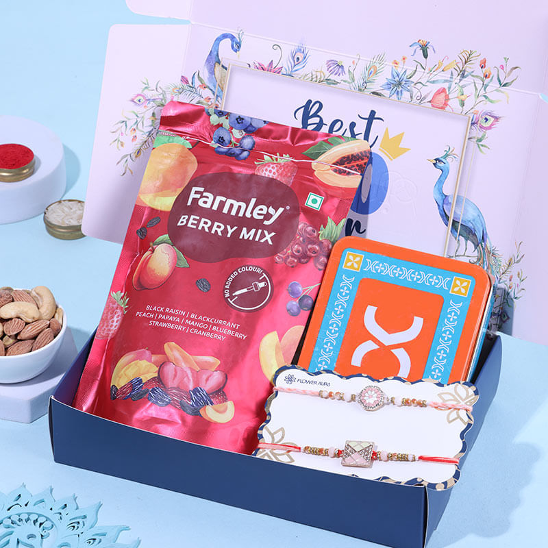 Pink Stone Rakhi Duo N Treats Gift Box