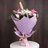 Pink White Blooms - Pink N White Lilies, Pink Daisy and 15 White Rose