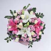 Pink White Blooms - Pink N White Lilies, Pink Daisy and 15 White Rose (Top)