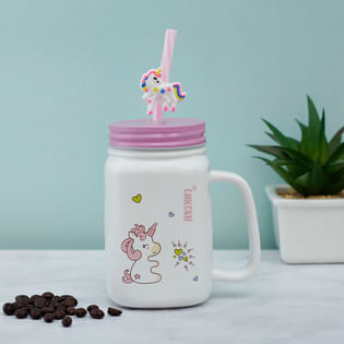 Pink White Unicorn Mason Jar
