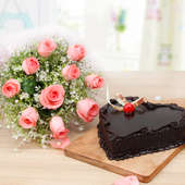 Pinkalicious Chocolate Delight: Heart Shaped Truffle Cake with Ten Pink Roses