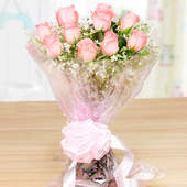 10 Pink roses bouquet - Part of Pinkalicious Chocolate Delight