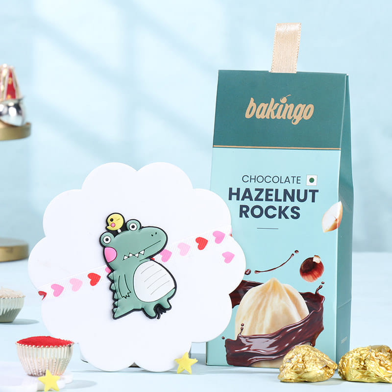 Playful Dino Rakhi With Hazelnut Rocks
