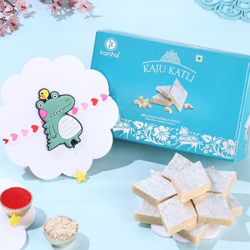 Playful Dino Rakhi With Kaju Katli