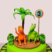 Upper View of Playful Dinosaur Themed Kids Cake