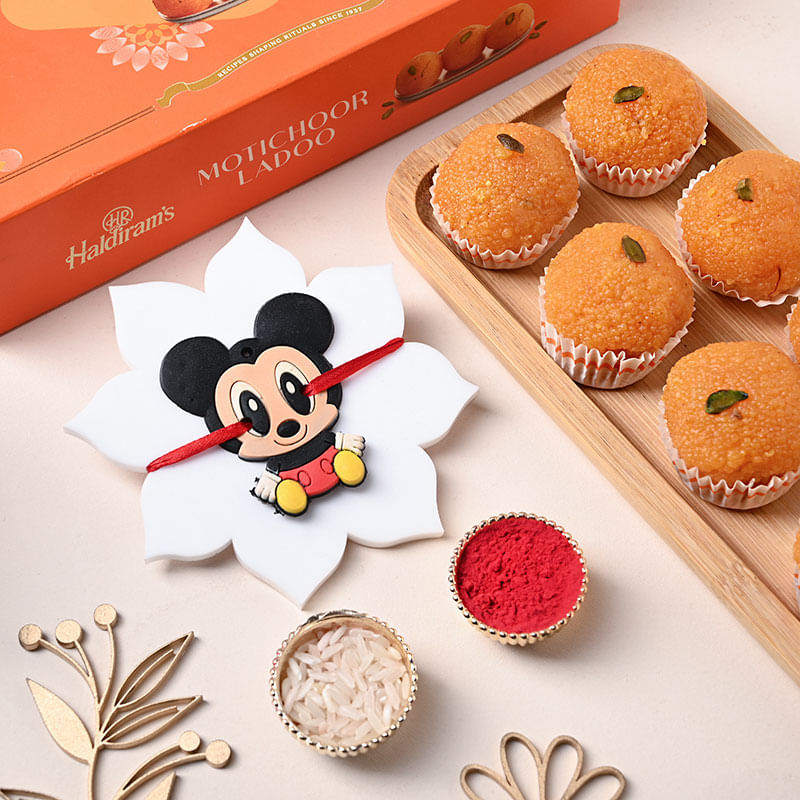 Mickey Mouse Kids Rakhi With Ladoos