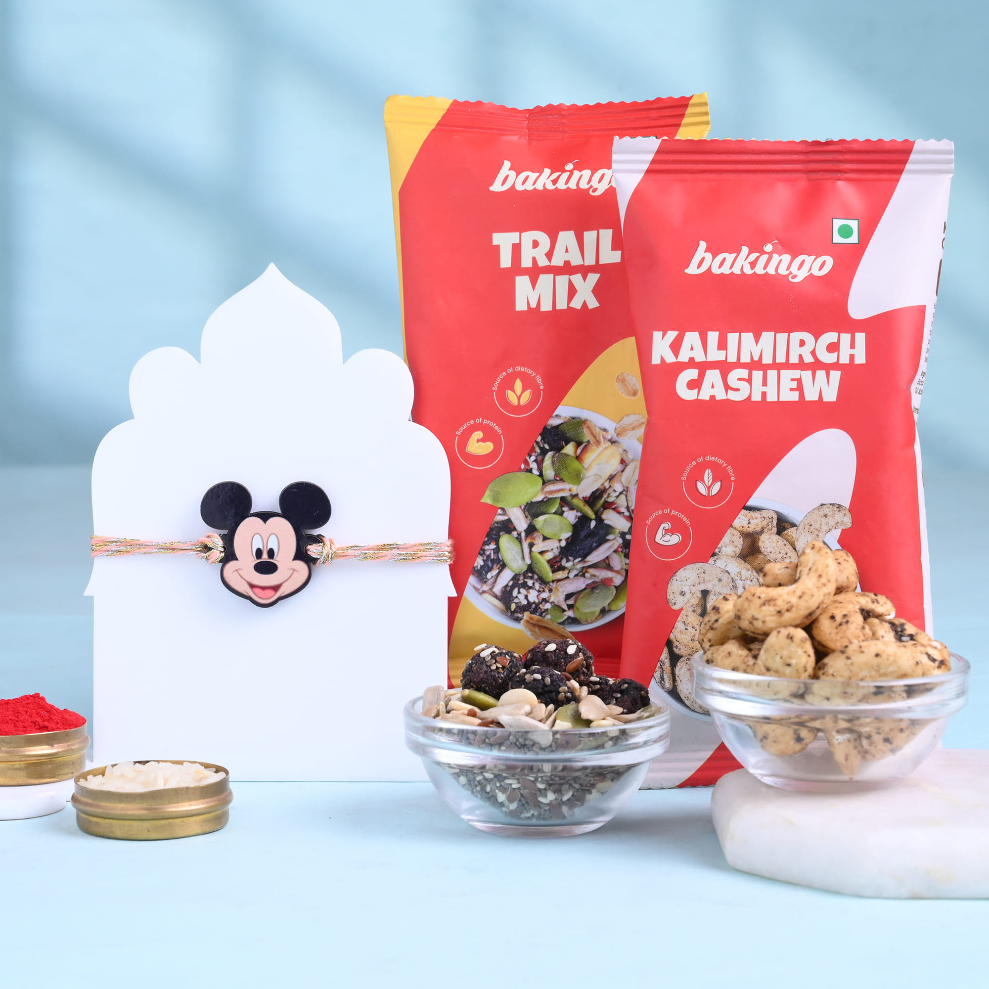 Playful Mickey Rakhi And Nutty Treats
