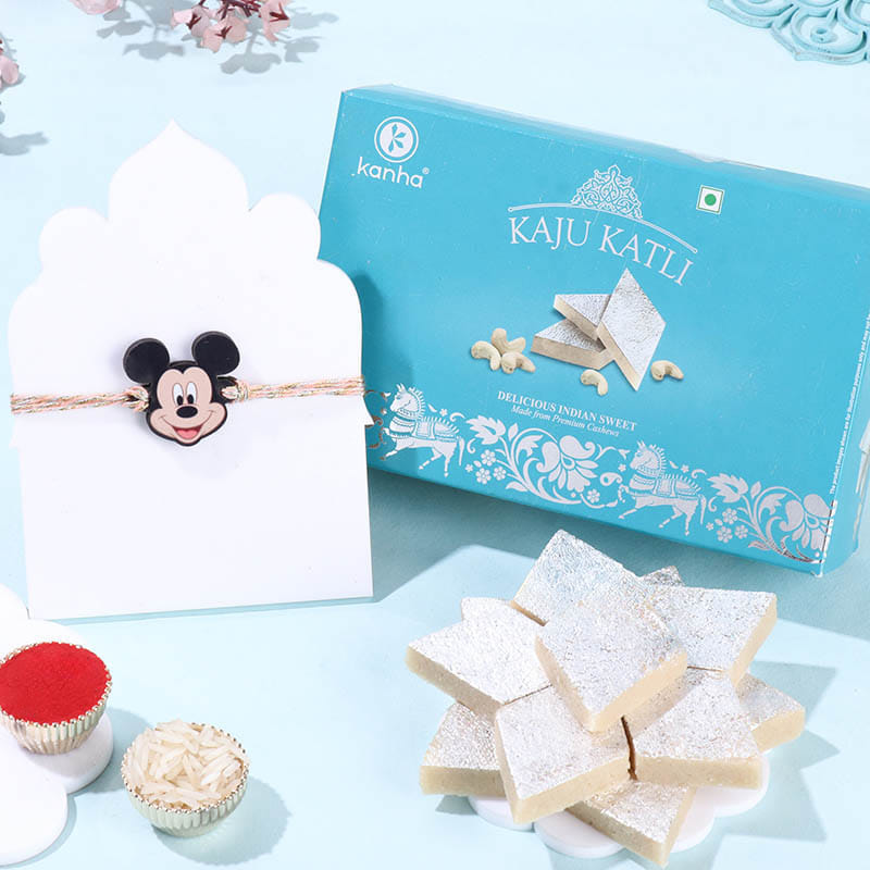Playful Mickey Rakhi With Kaju Katli