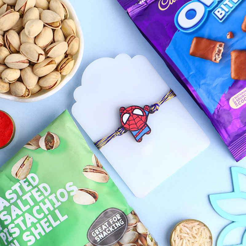 Playful Spiderman Rakhi With Sweet N Nutty Bites