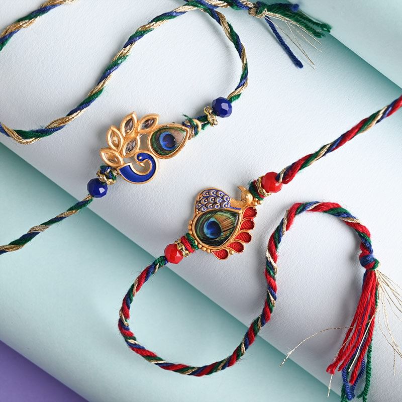 Pleasant Peacock Rakhi Set: Set of 2 pair rakhi online