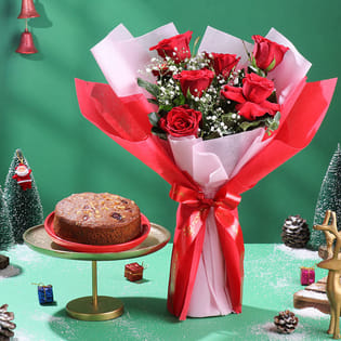 Plum Cake N Red Roses Combo