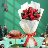 Plum Cake N Scarlet Roses Xmas Combo