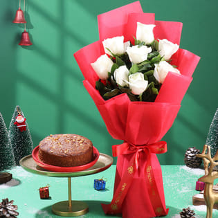 Plum Cake N Snowy Roses Xmas Combo