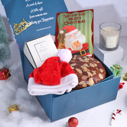 Plum Cake With Santa Cap N Greeting Card Candle