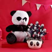 Plushie With Handmade Chocolates In Panda Planter 