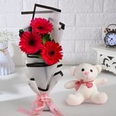 Pop Of Pink Gerberas With Teddy