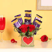 Combo of 2 Red Roses and 6 Dairy Milk Chocolates