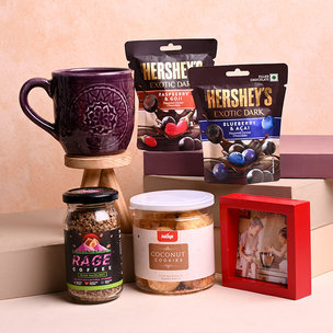 Front View of Pottery Choco N Coffee Hamper
