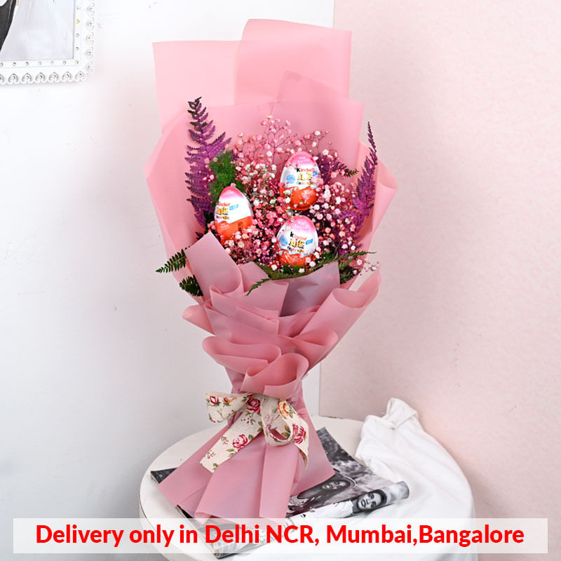 Precious Pink Joy Chocolate Bouquet: Kinder Joy Chocolates Bouquet 